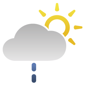 Variable sky, light rain